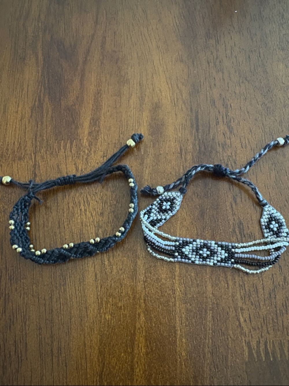 World Market Black and Gold Beaded Braided Bracelet Set